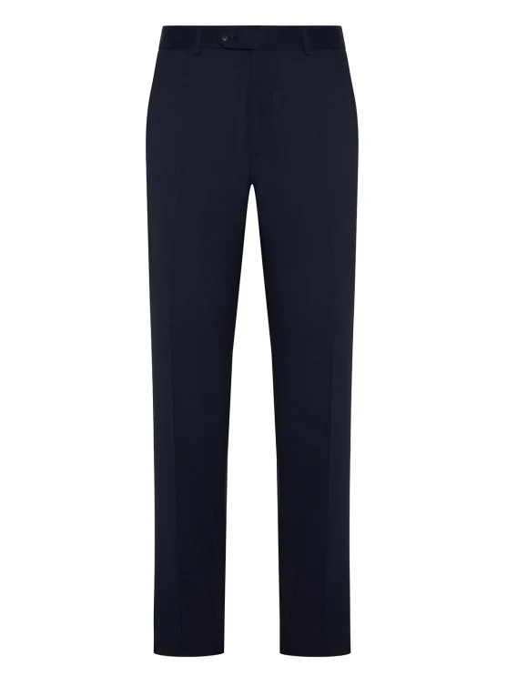 Carl Gross Vitale Barberis Navy Blue Gabardine Pure Wool Trousers - Carl Gross