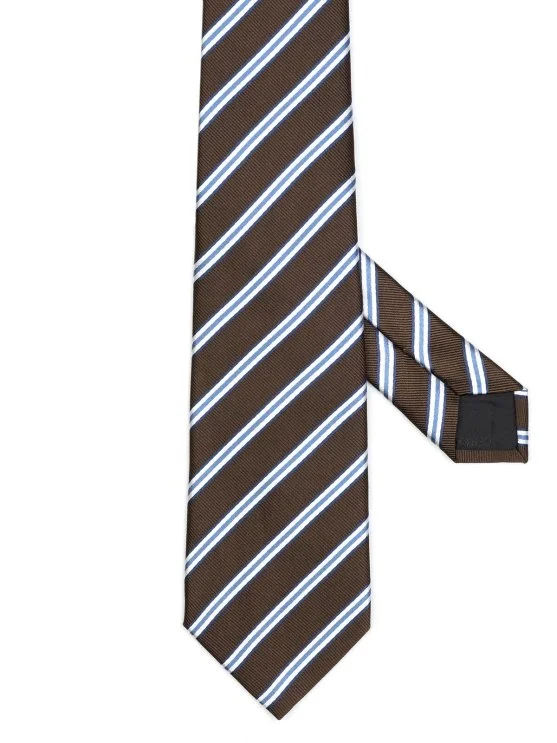 Cerruti Brown, White, Blue Striped Jacquard Silk Tie - Cerruti 