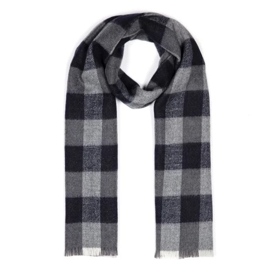 Cerruti Navy Blue Gray Checked Wool Scarf - Cerruti 