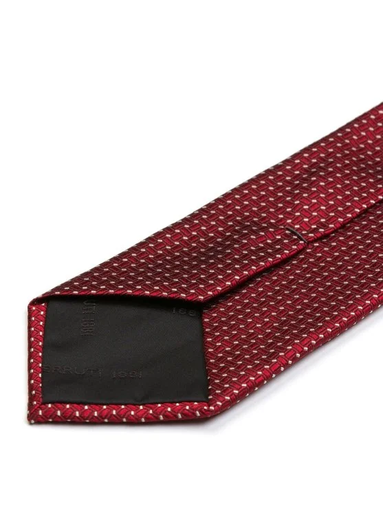 Cerruti Claret Red, White Dot Jacquard Silk Tie - Cerruti 