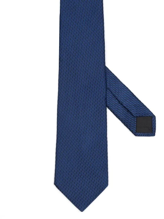 Cerruti Navy Blue Patterned Jacquard Silk Tie - Cerruti 