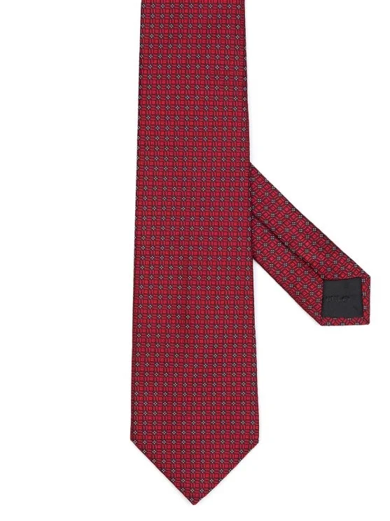 Cerruti Red, Navy Blue Patterned Jacquard Silk Tie - Cerruti 
