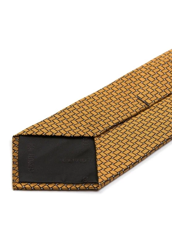 Cerruti Yellow, White Diamond Patterned Jacquard Silk Tie - Cerruti 