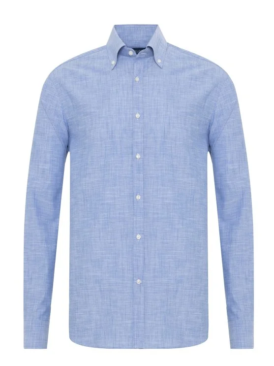 Germirli Blue Albiate Button-Down Collar Tailor Fit Thin Cotton Shirt - Germirli 