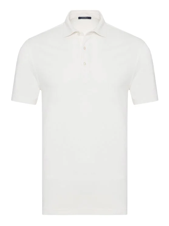 Germirli Off White Piquet Shirt Collar Regular Fit Mercerized Cotton Silk T-Shirt - Germirli 