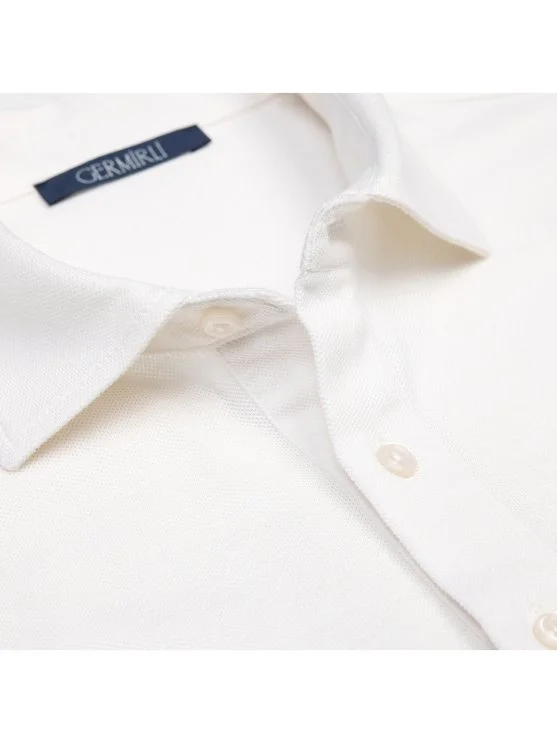 Germirli Off White Piquet Shirt Collar Regular Fit Mercerized Cotton Silk T-Shirt - Germirli 