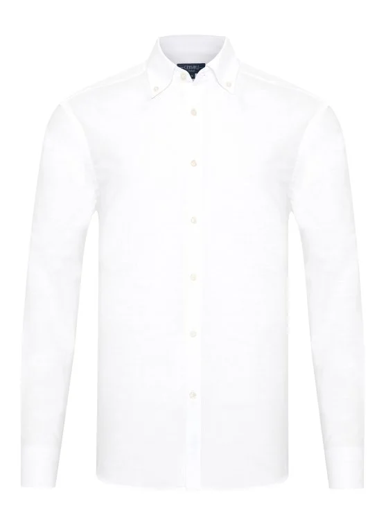 Germirli White Albiate Button-Down Collar Tailor Fit Thin Cotton Shirt - Germirli 