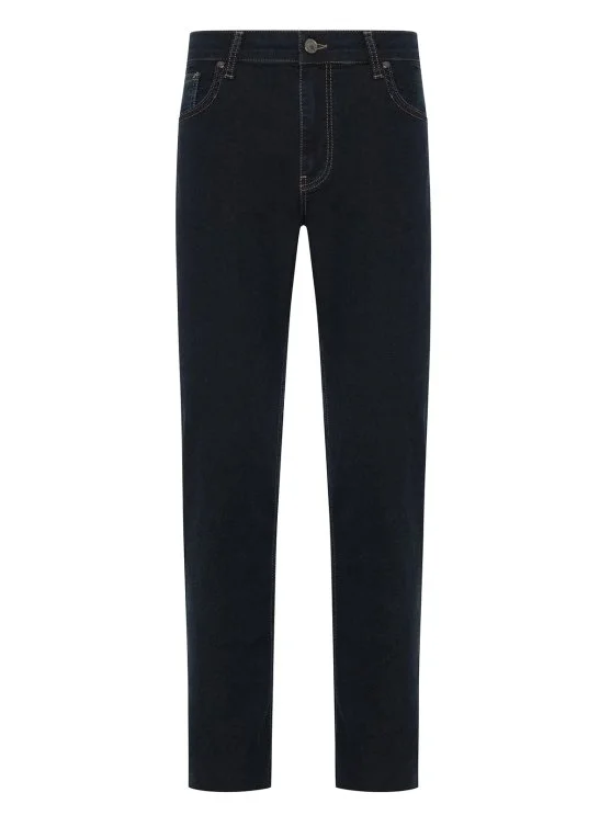Gallus 5 Pocket Navy Green Effect Flexible Regular Fit Thin Denim Trousers - Gallus