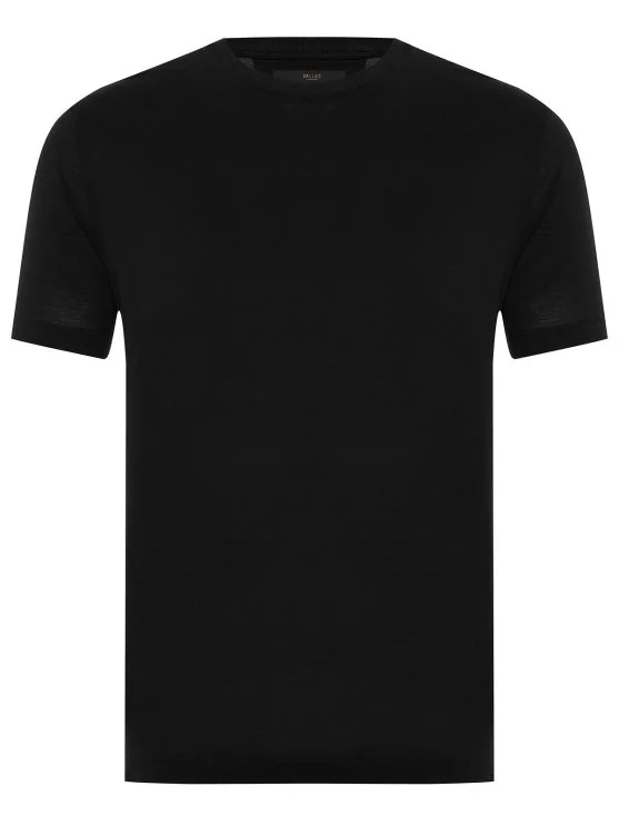 Gallus Black Knitted Crew Neck Mercerized Regular Fit T-Shirt - Gallus