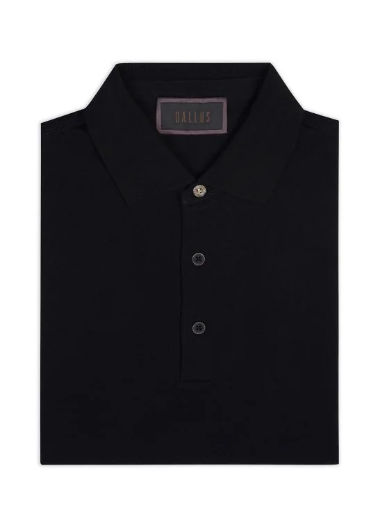 Gallus Black Polo Collar Pique Cotton Regular Fit T-Shirt - Gallus