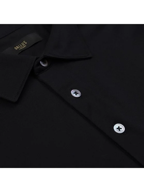 Gallus Black Shirt Collar Mercerized Regular Fit T-Shirt - Gallus