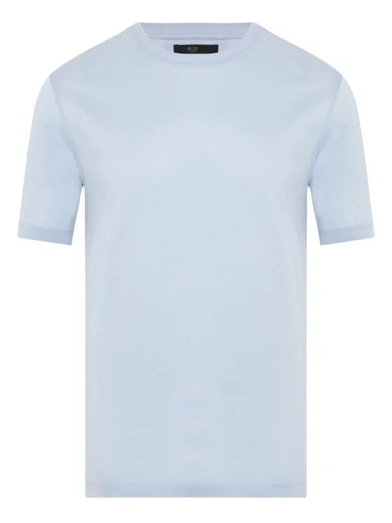 Gallus Blue Knitted Crew Neck Regular Fit Mercerized T-Shirt - Gallus