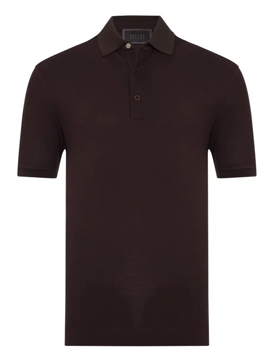 Gallus Brown Polo Collar Pique Cotton Regular Fit T-Shirt - Gallus