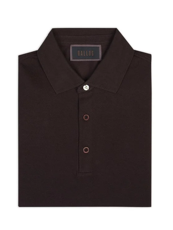Gallus Brown Polo Collar Pique Cotton Regular Fit T-Shirt - Gallus