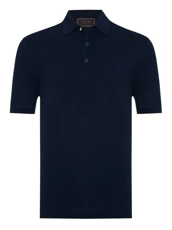 Gallus Navy Blue Polo Collar Pique Cotton Regular Fit T-Shirt - Gallus