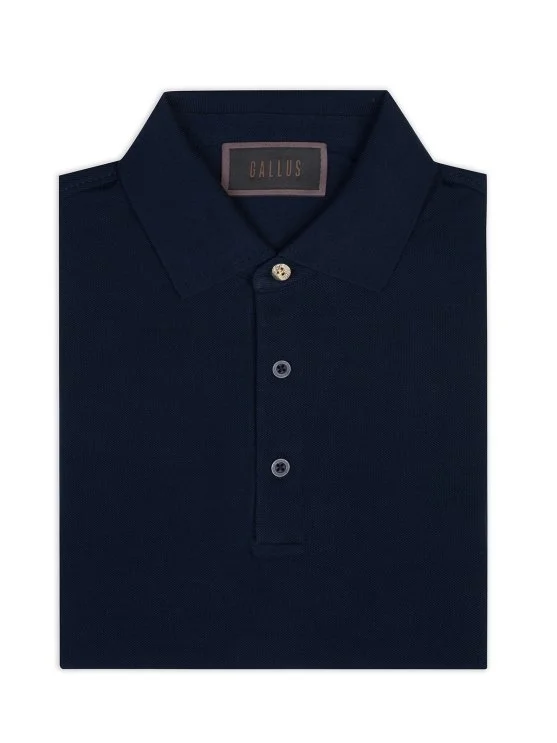 Gallus Navy Blue Polo Collar Pique Cotton Regular Fit T-Shirt - Gallus