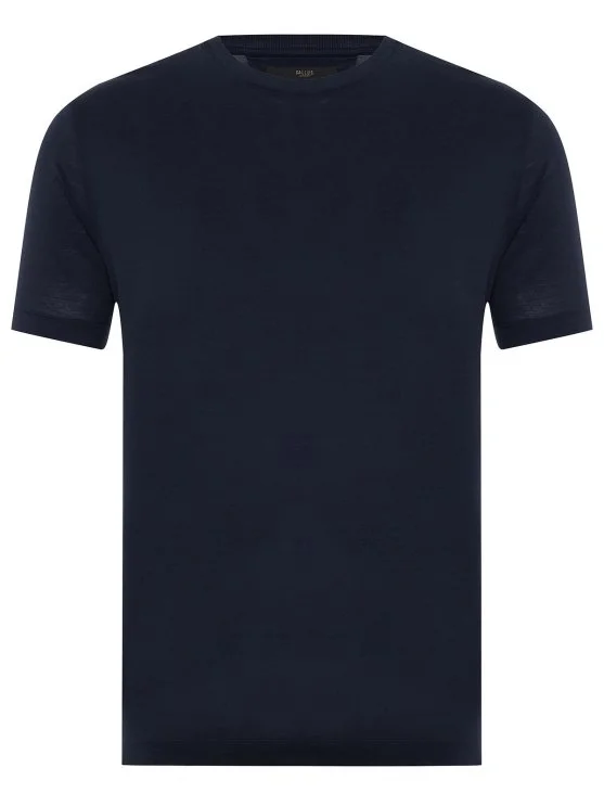 Gallus Navy Blue Knitted Crew Neck Mercerized Regular Fit T-Shirt - Gallus