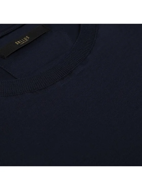 Gallus Navy Blue Knitted Crew Neck Mercerized Regular Fit T-Shirt - Gallus