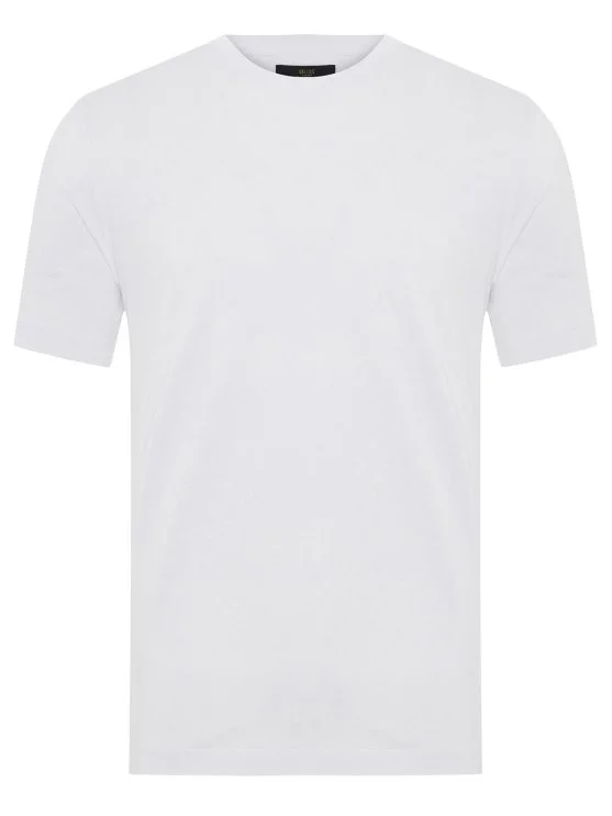 Gallus White Knitted Crew Neck Mercerized Regular Fit T-Shirt - Gallus