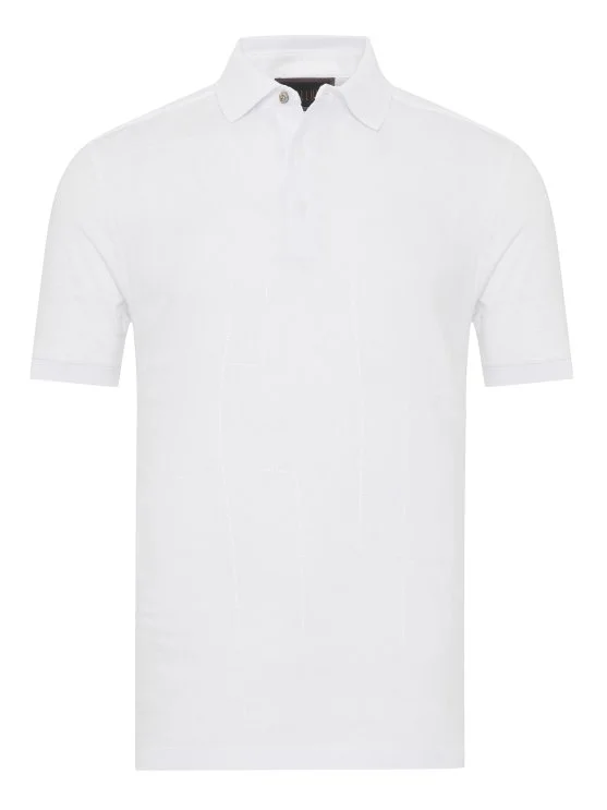 Gallus White Polo Neck Patterned Regular Fit Cotton Linen T-Shirt - Gallus