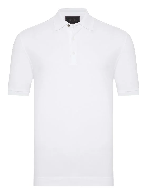 Gallus White Polo Collar Pique Cotton Regular Fit T-Shirt - Gallus