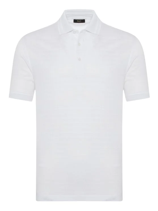 Gallus White Textured Polo Neck Regular Fit T-Shirt - Gallus