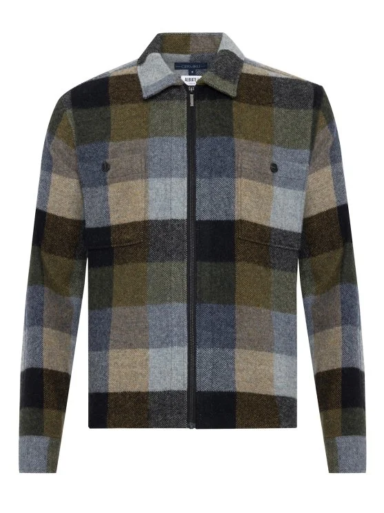 Germirli Albiate Colorblock Cold Plaid Wool Utility Jacket Shirt - Germirli 