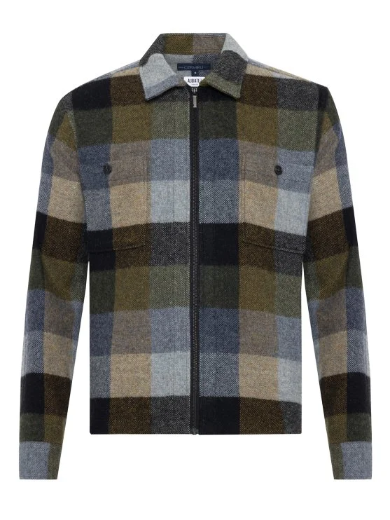 Germirli Albiate Colorblock Cold Plaid Wool Utility Jacket Shirt - Germirli 