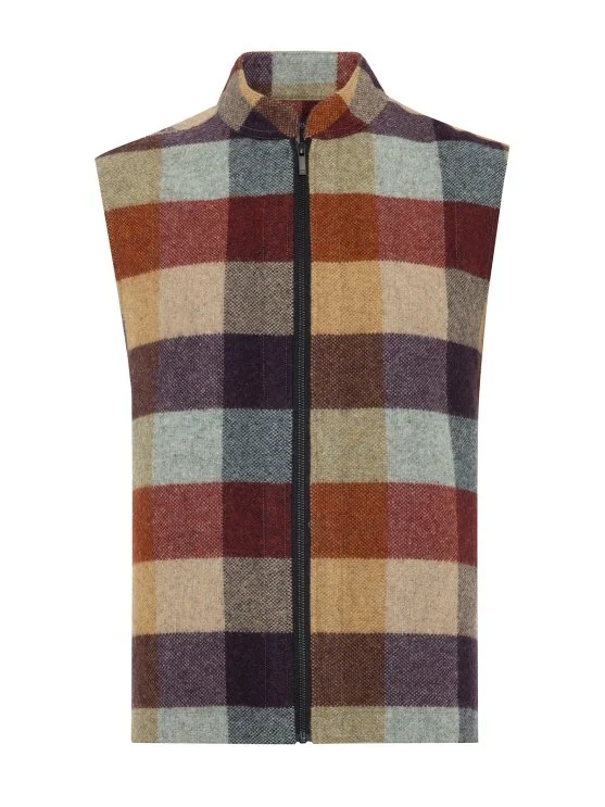 Germirli Albiate Colorblock Warm Plaid Wool Zippered Comfortable Fit Vest - Germirli 
