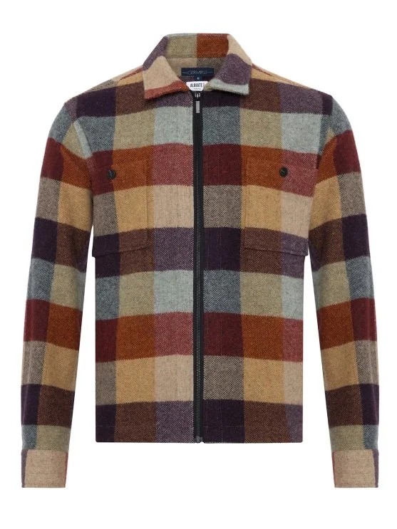 Germirli Albiate Colorblock Warm Plaid Wool Utility Jacket Shirt - Germirli 
