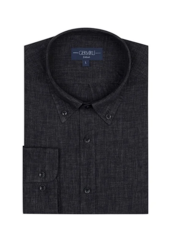 Germirli Albini Anthracite Button-down Collar Tailor Fit Delave Linen Shirt - Germirli 