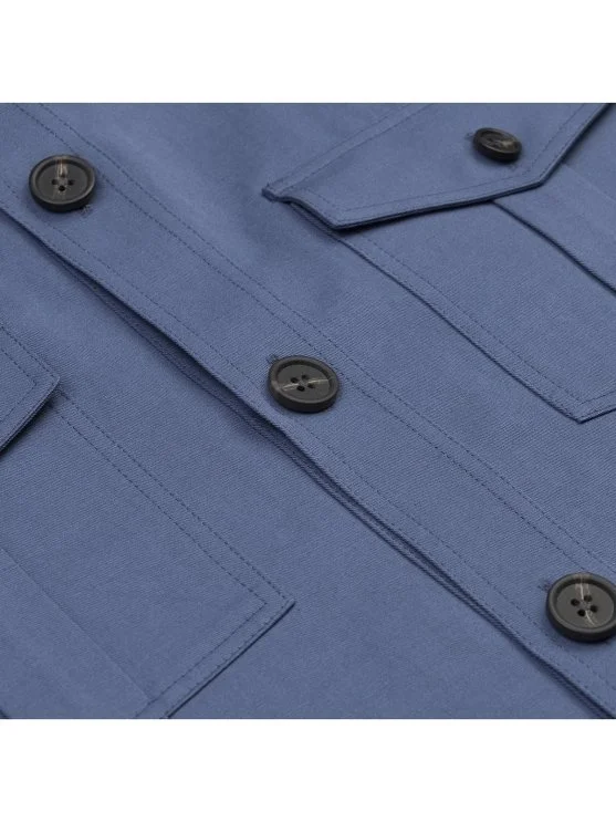 Germirli Albini Aviator Blue Utility Flap Pocket Cotton Linen Safari Jacket Shirt - Germirli 