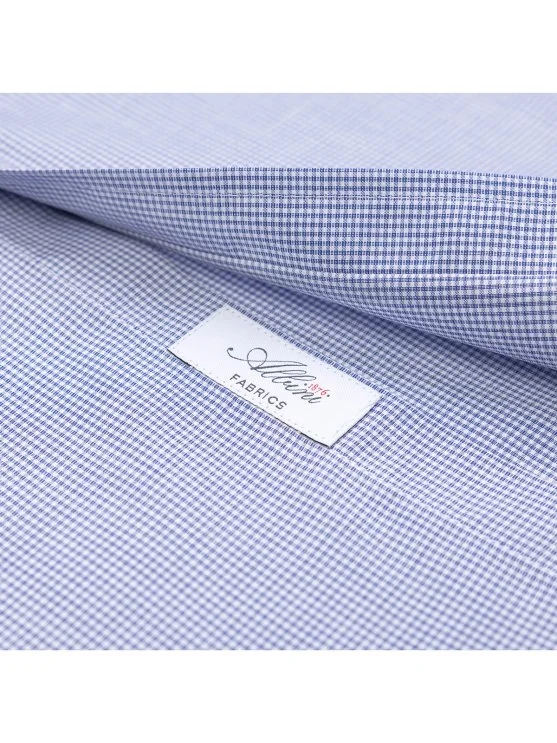 Germirli Albini Exclusive Navy Blue Gingham Patterned Button-down Collar Tailor Fit Cotton Shirt - Germirli 