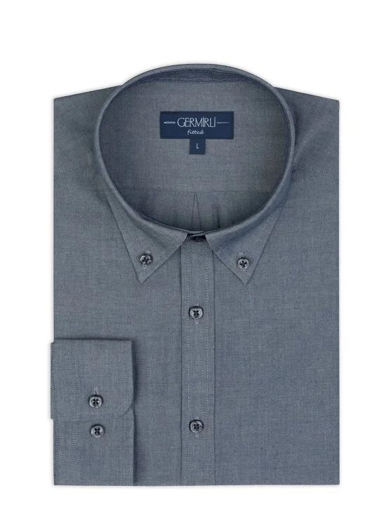 Germirli Albini Indigo Color Button-down Collar Tailor Fit Cotton Denim Shirt - Germirli 
