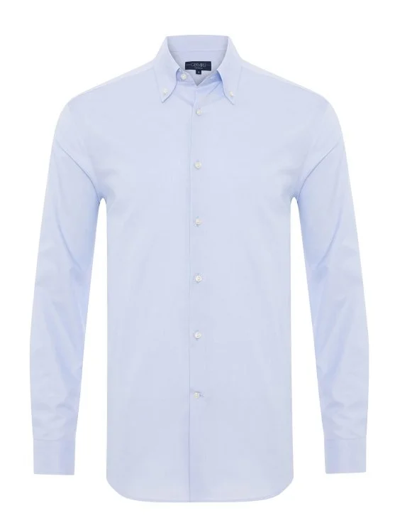 Germirli Albini Natural Germirli Exclusive Blue Oxford Tailor Fit Button-down Collar Cotton Shirt - Germirli 
