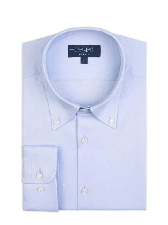 Germirli Albini Natural Germirli Exclusive Blue Oxford Tailor Fit Button-down Collar Cotton Shirt - Germirli 
