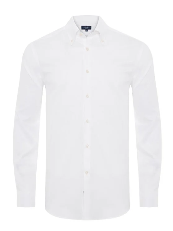 Germirli Albini Natural Germirli Exclusive White Oxford Tailor Fit Button-Down Collar Organic Cotton Shirt - Germirli 