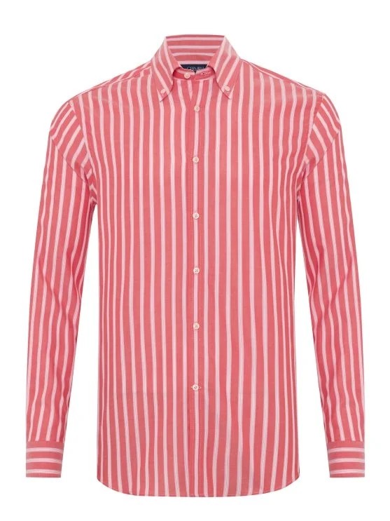 Germirli Albini Red Pink Striped Button-down Collar Cotton Exclusive Shirt - Germirli 