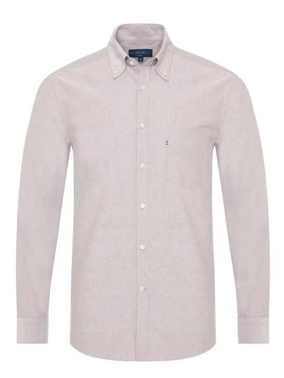 Germirli Beige Button-Down Collar Pocket Tailor Fit Sport Oxford Men's Shirt - Germirli 
