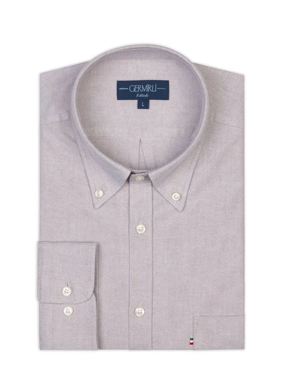 Germirli Beige Button-Down Collar Pocket Tailor Fit Sport Oxford Men's Shirt - Germirli 