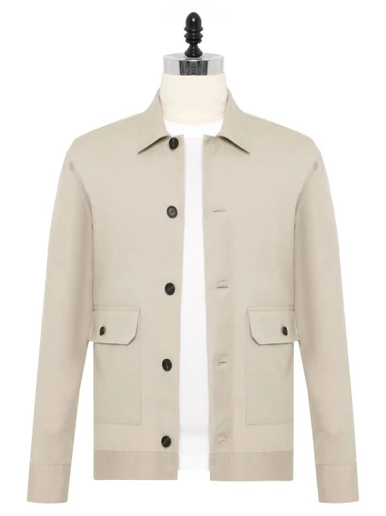 Beige Color Flap Pocket Linen Cotton Jacket Shirt with Germirli - Germirli 