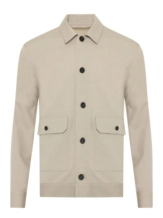 Beige Color Flap Pocket Linen Cotton Jacket Shirt with Germirli - Germirli 