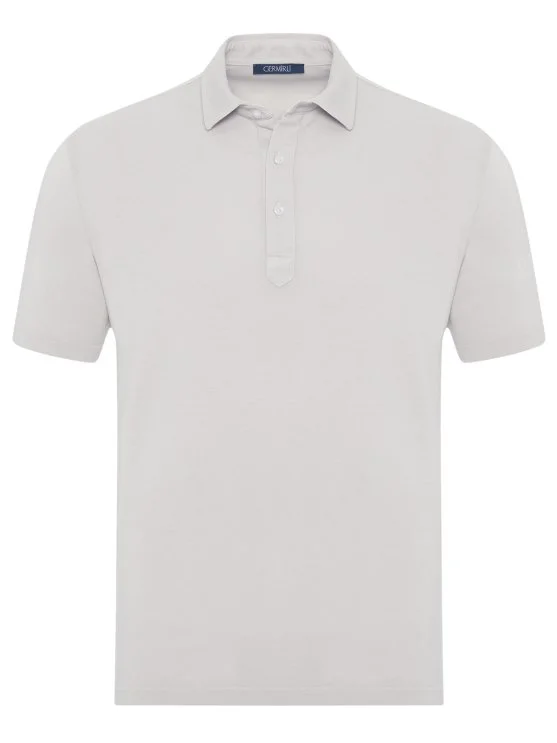 Beige Vintage Piquet Shirt Collar Regular Fit Mercerized T-Shirt with Germirli - Germirli 