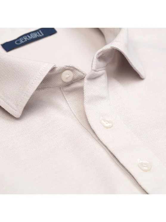 Beige Vintage Piquet Shirt Collar Regular Fit Mercerized T-Shirt with Germirli - Germirli 