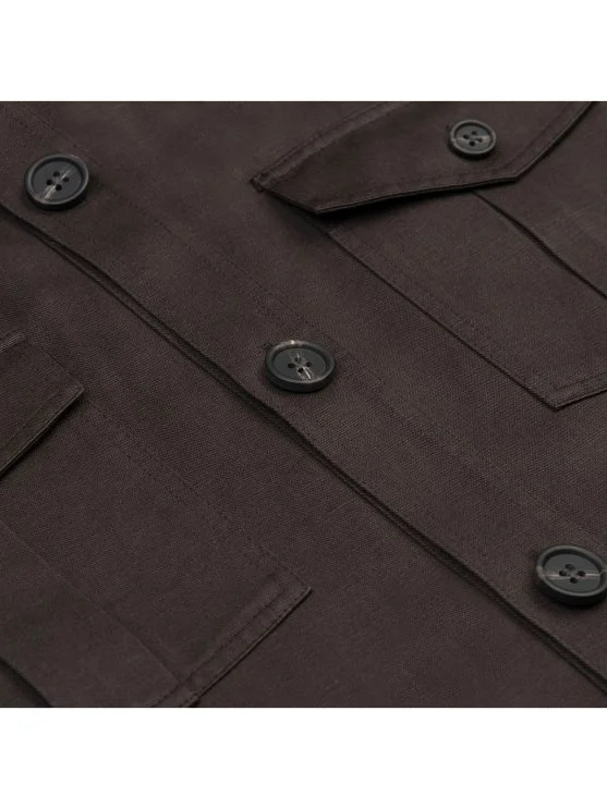 Germirli Bitter Coffee Utility Flap Pocket Cotton Linen Safari Jacket Shirt - Germirli 