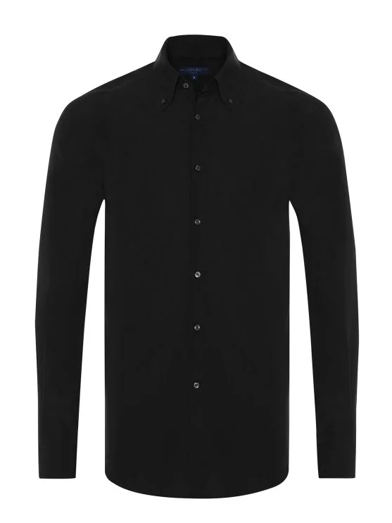 Black Button-Down Collar Tailor Fit Men's Tencel Shirt with Germirli - Germirli 