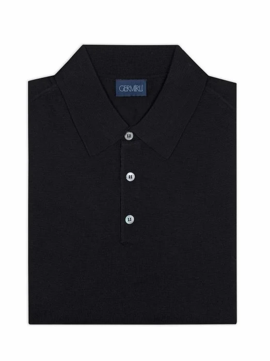 Germirli Black Buttoned Polo Collar Regular Fit Extra Fine Wool Men's Sweater - Germirli 