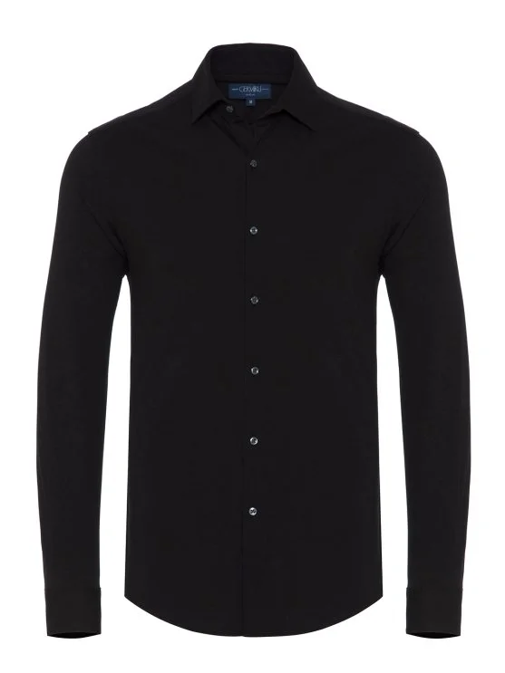 Germirli Black Cotton 3D Germirli Slim Fit Active Shirt - Germirli 
