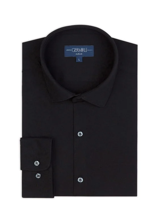 Germirli Black Cotton 3D Germirli Slim Fit Active Shirt - Germirli 