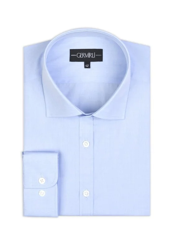 Germirli Black Label Light Blue Tailor Fit Classic Collar 200/2 Cotton Shirt - Germirli 